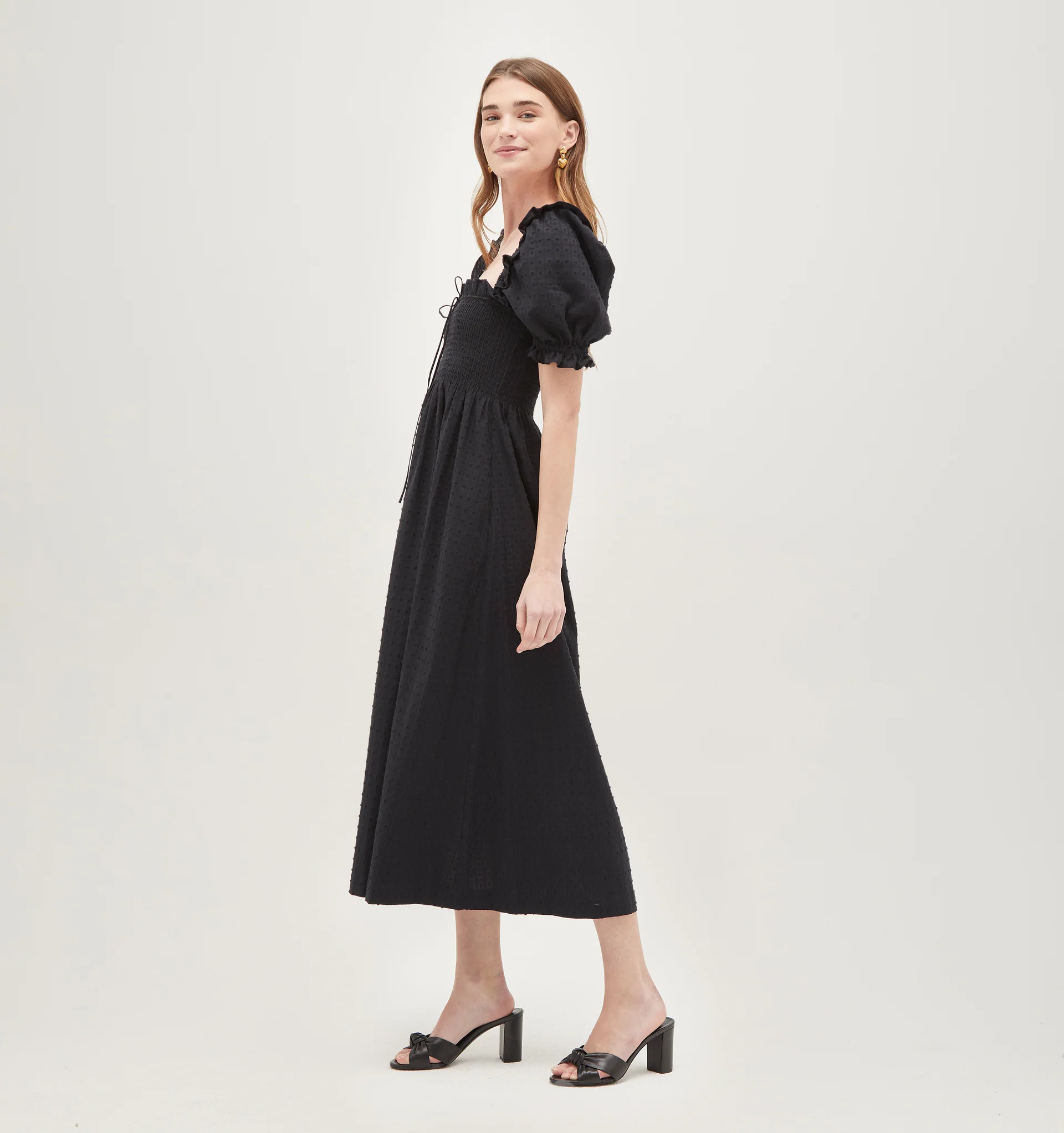 The Scarlett Nap Dress - Black Textured Clip Dot | Hill House Home US