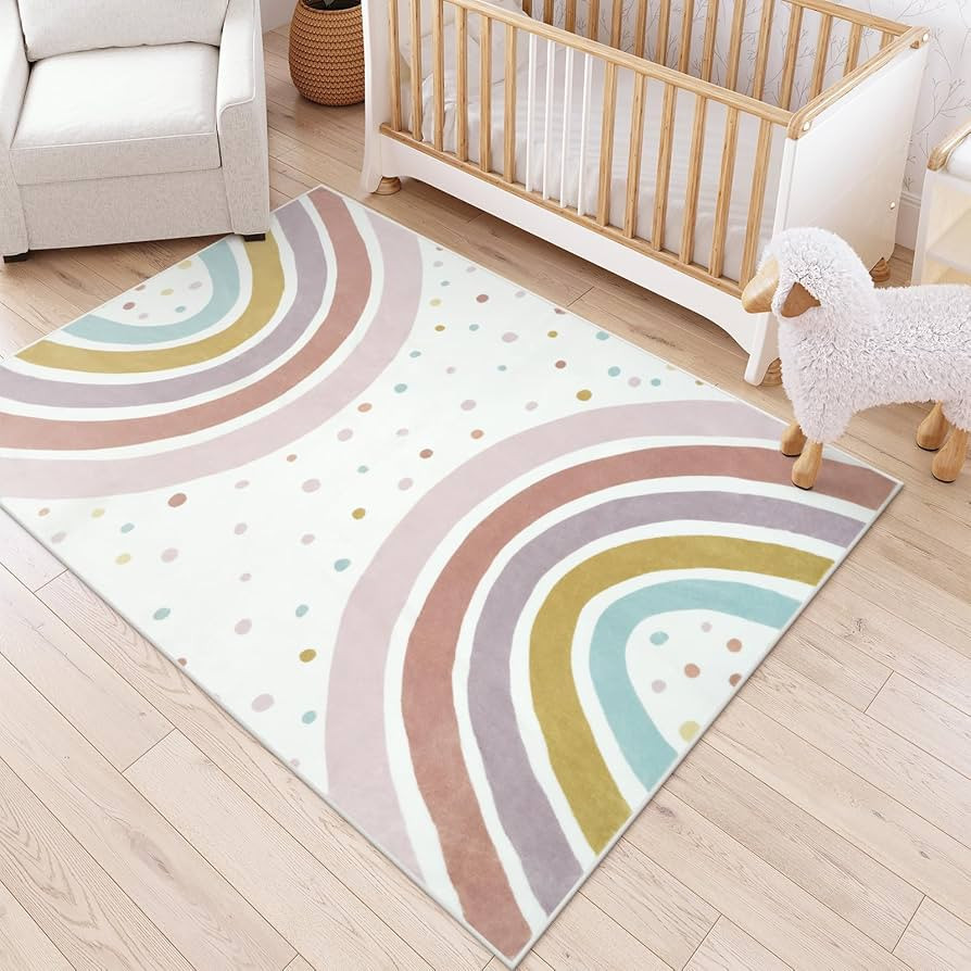 STARUIA Boho Rainbow Rug for Girls Bedroom, Large Area Rug 5x7 Washable Kids Rug for Playroom Ten... | Amazon (US)