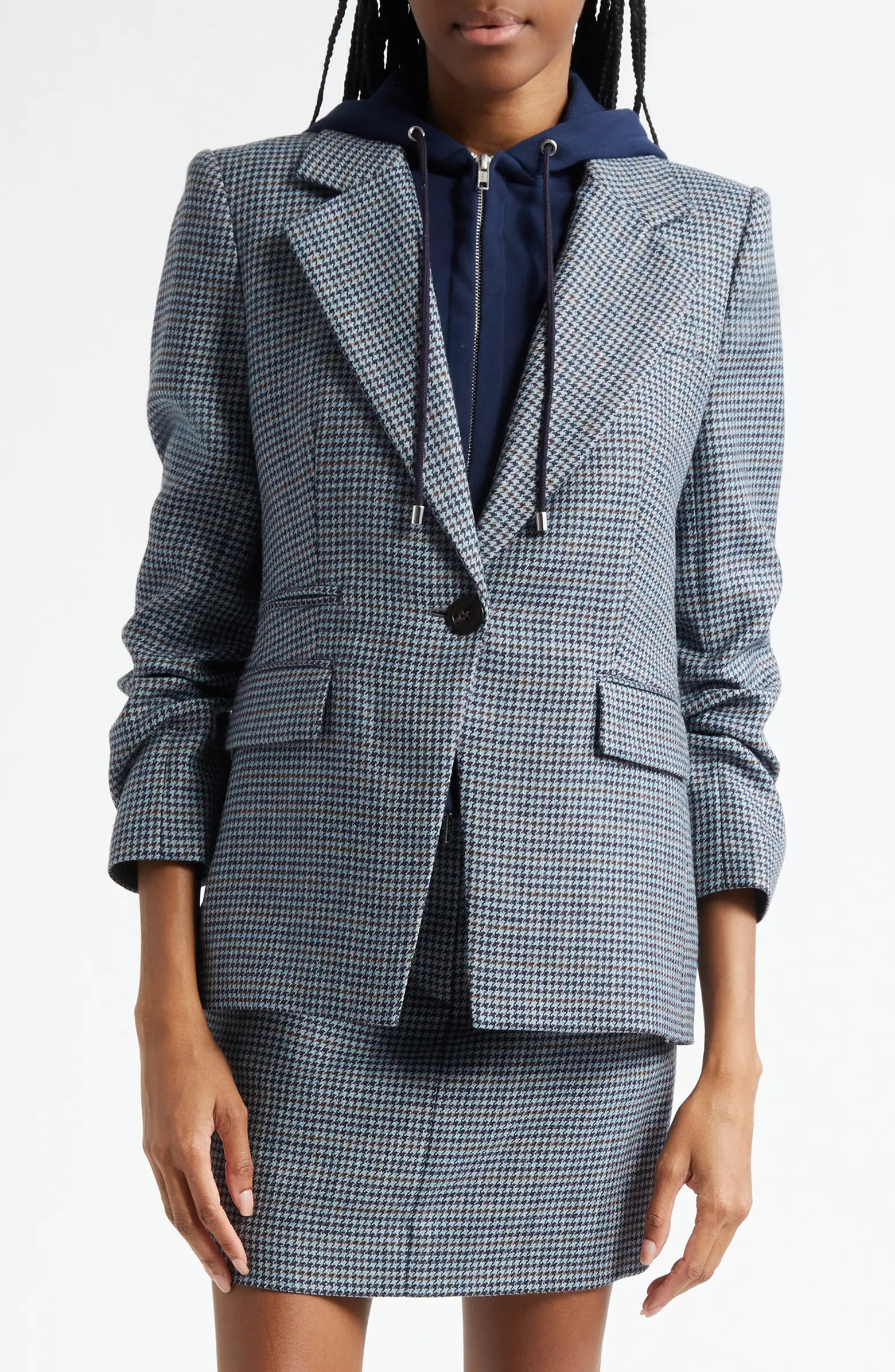 Veronica Beard Battista Houndstooth Check Virgin Wool Jacket with Hooded Dickey | Nordstrom | Nordstrom