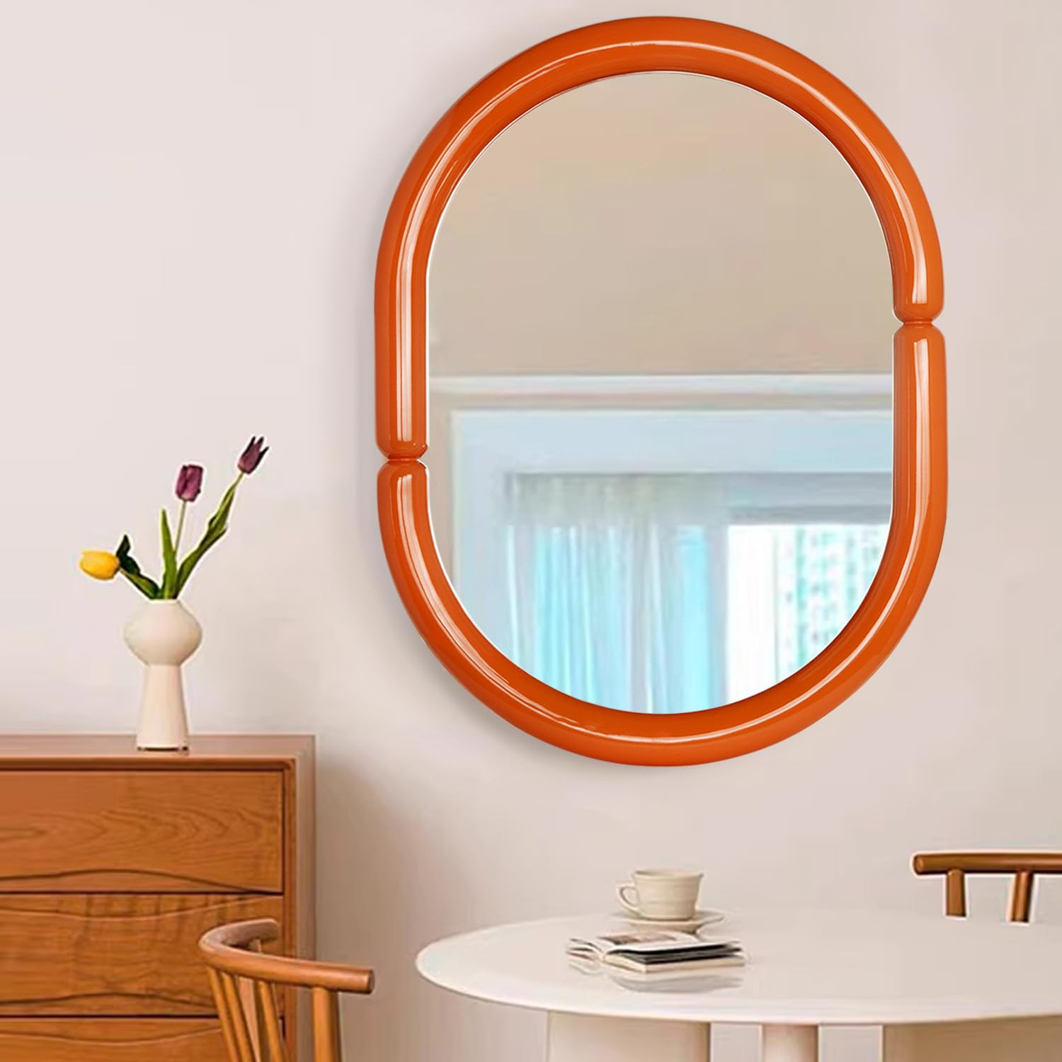 Oval Solid Wood Vanity Mirror Bagel Shaped Wall Mounted Mirror High-end for Bedroom Bathroom Wall... | Amazon (US)