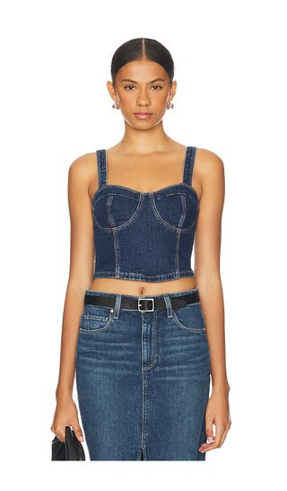 PAIGE Guilia Denim Top in Denim-Dark. - size 0 | Revolve Clothing (Global)