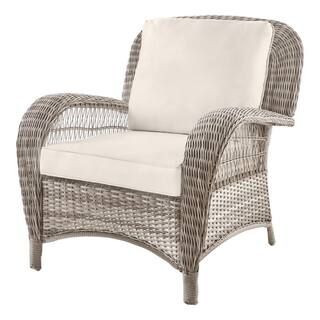 Hampton Bay Beacon Park Gray Wicker Outdoor Patio Stationary Lounge Chair with CushionGuard Almon... | The Home Depot