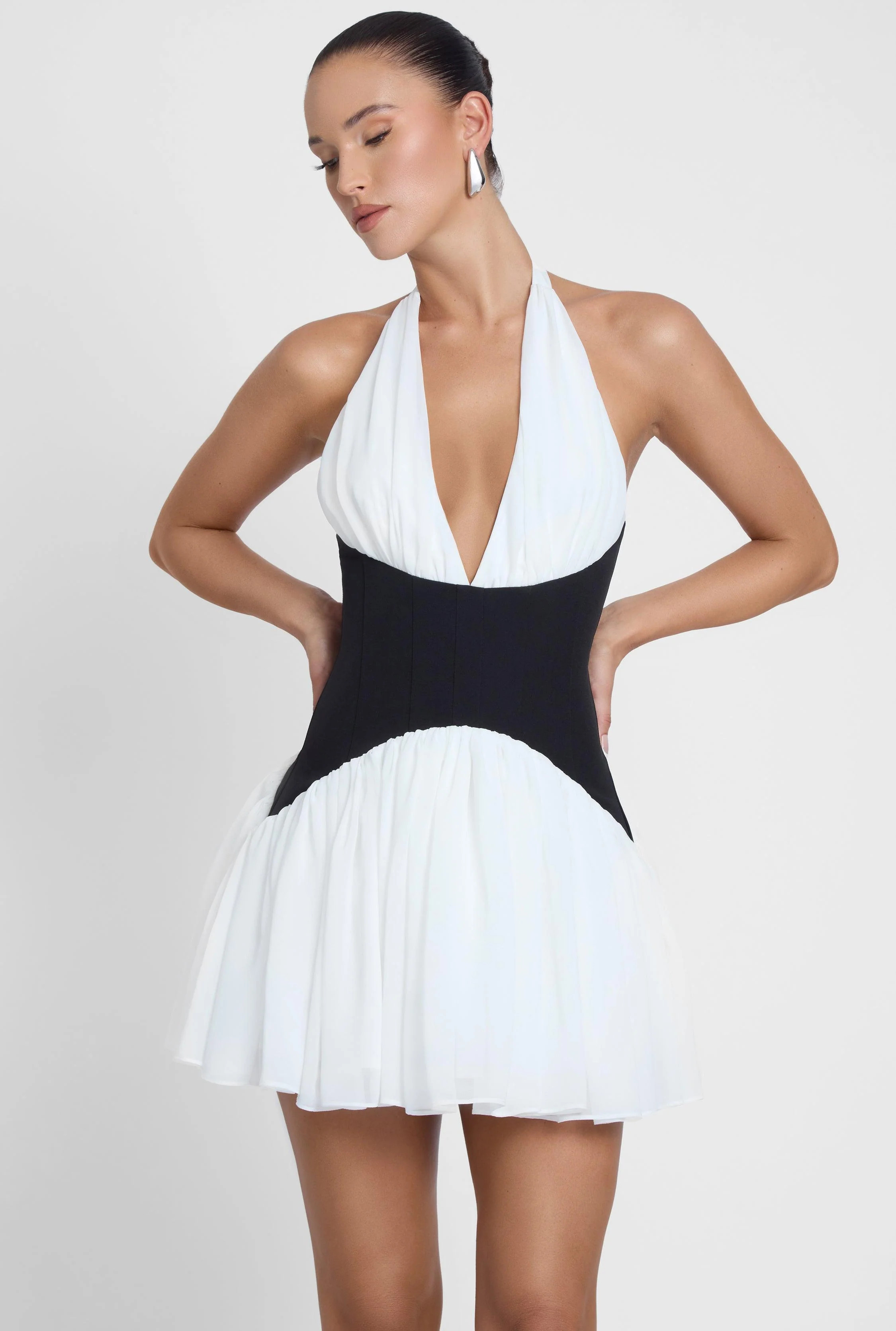 Harper Contrast Corset Mini Dress - White | LEAU (US)