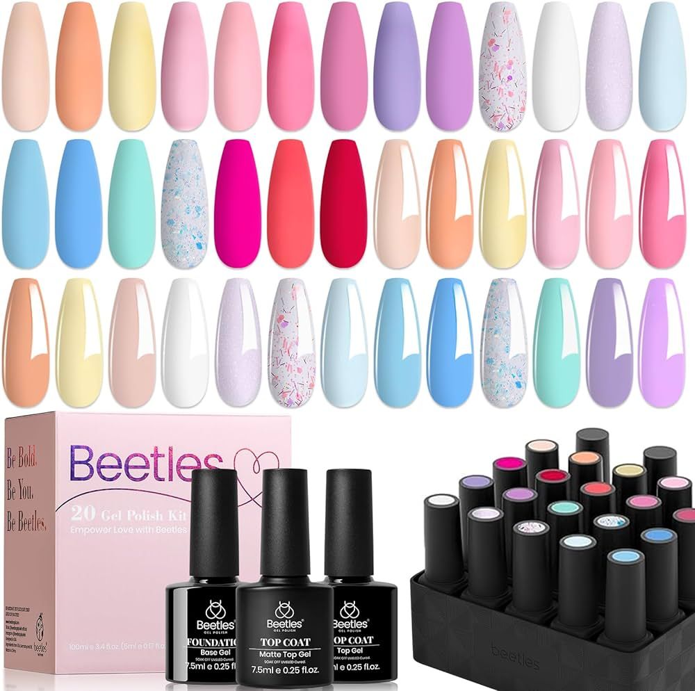 Beetles Pastel Gel Nail Polish Kit with Gel Base Top Coat 23Pcs Macaron Colors Collection Bright ... | Amazon (US)