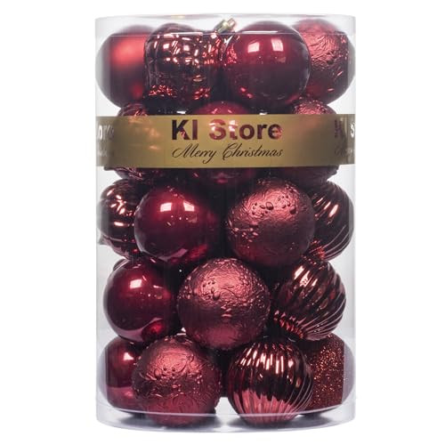 KI Store Burgundy Christmas Balls 34pcs 2.36-Inch Christmas Tree Decoration Ornaments for Xmas Tree Holiday Wreath Garland Decor Ornaments Hooks Included | Amazon (US)