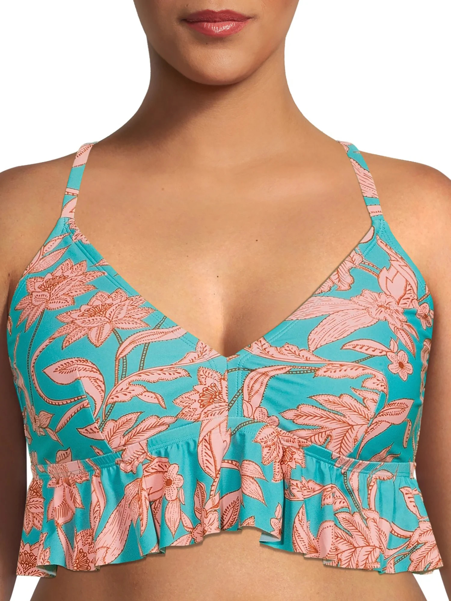 Time And Tru Women's and Women's Plus Printed Peplum Swim Top | Walmart (US)