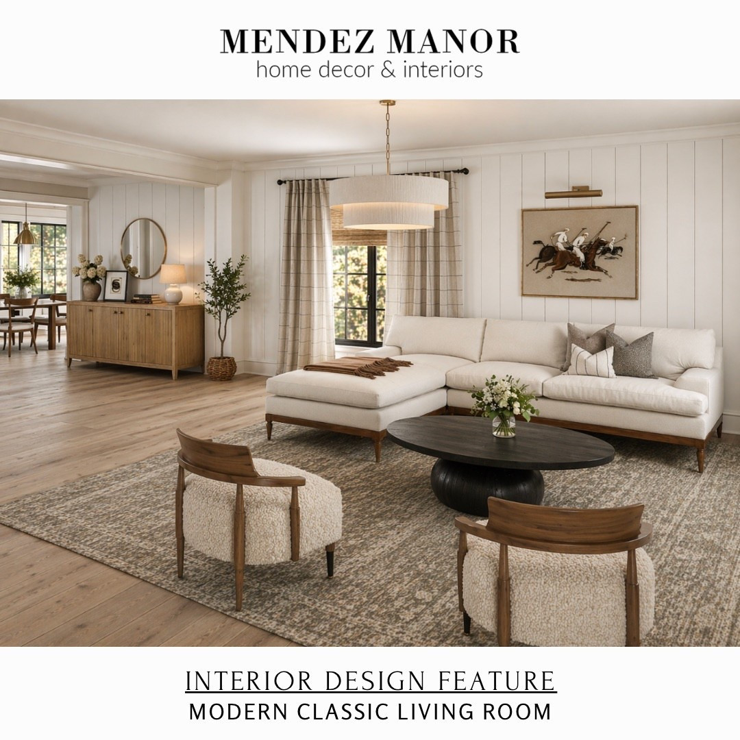 Open concept modern farmhouse style living room furniture. Love this sectional with chaise lounge. The oval coffee table adds the perfect pop of black. The side chairs make a really fun statement. 

Also loving the Delaney drum pendant in this room. 🙌🏻

#LTKSaleAlert #LTKMothersDay #LTKHome