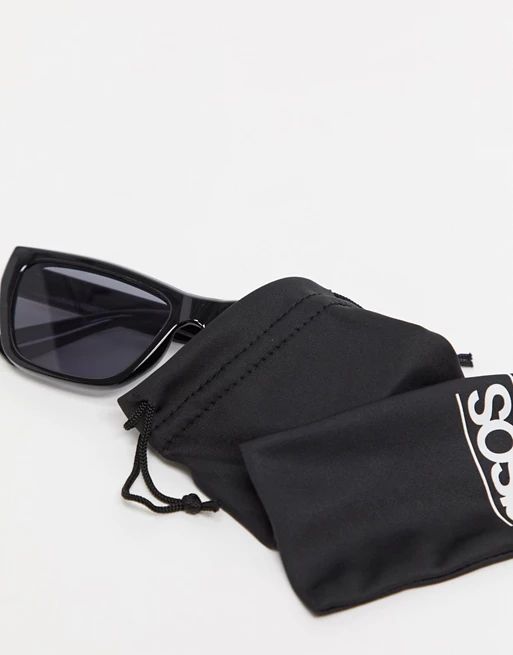 ASOS DESIGN mid square cat eye sunglasses in black with smoke lens | ASOS (Global)