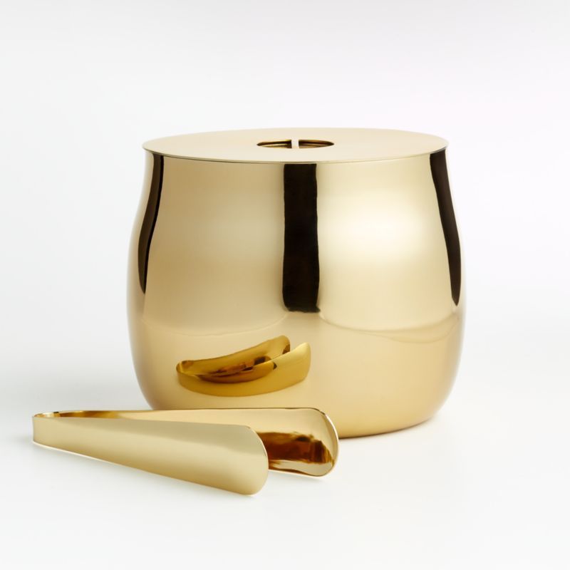 Calder Brass Ice Bucket with Tongs + Reviews | Crate and Barrel | Crate & Barrel