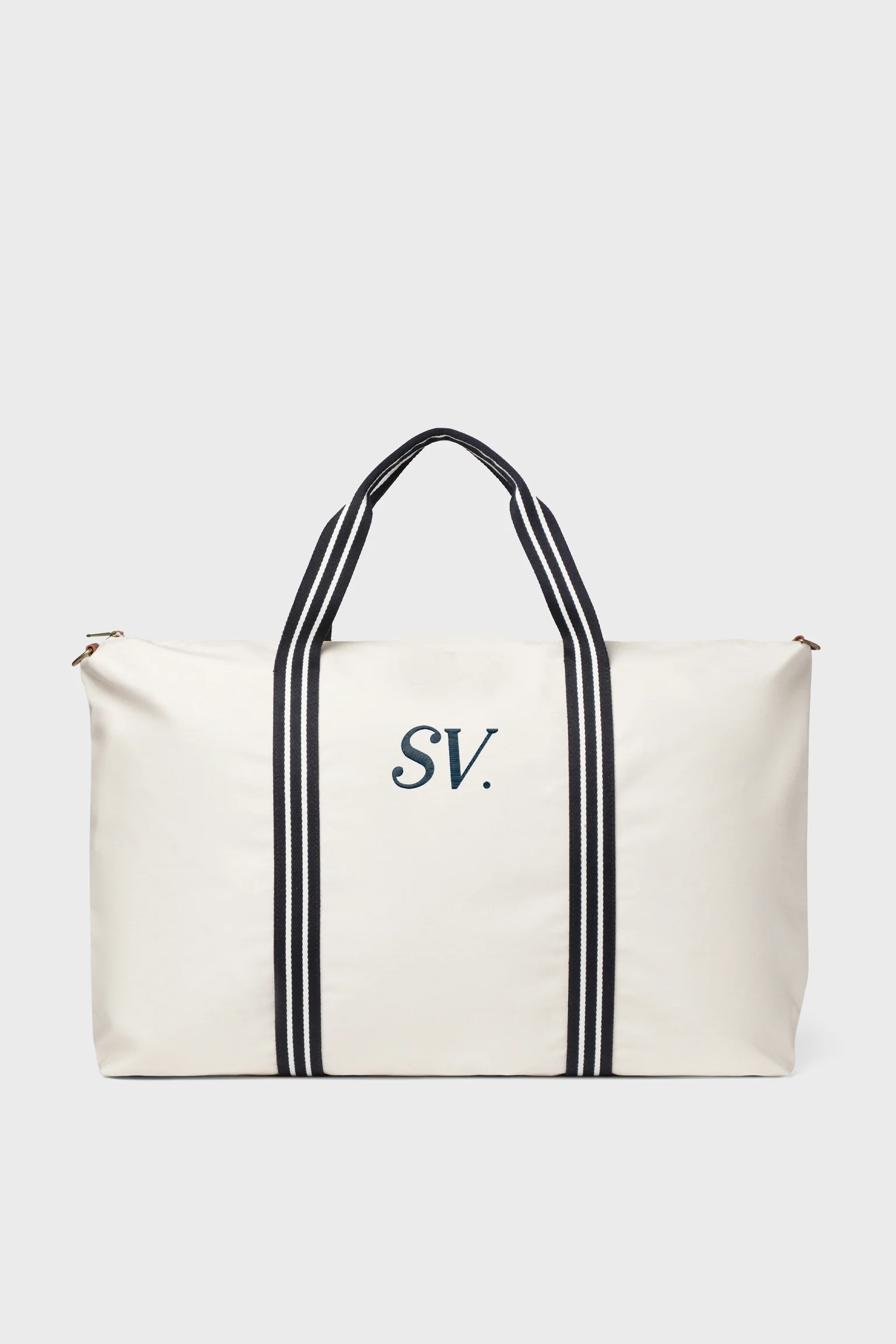 White and Navy Coated Canvas Weekender | Tuckernuck (US)