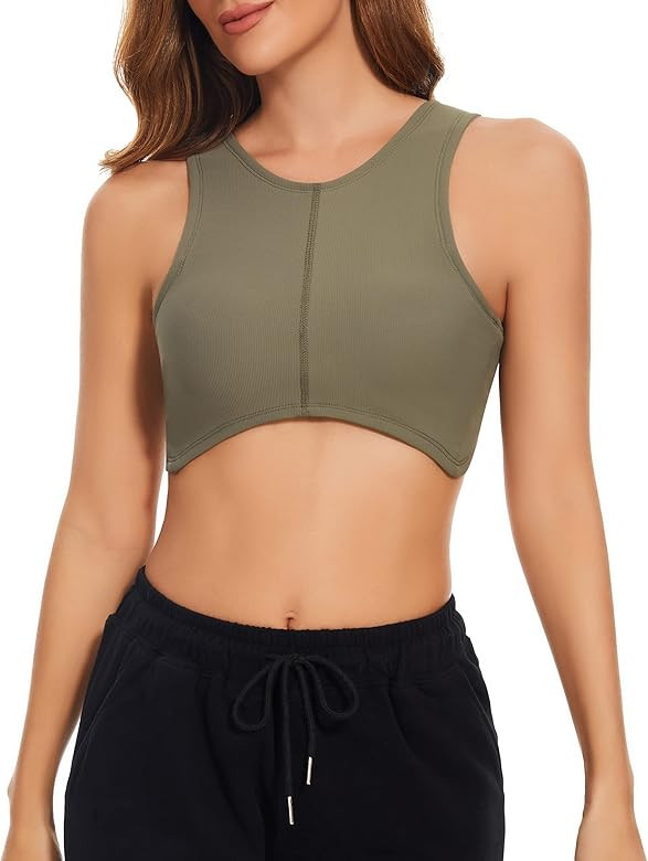 MISSACTIVER Women's V Neck Built in Shelf Bra Stitch Curve Hem Sleeveless Vest Racerback Padded C... | Amazon (US)
