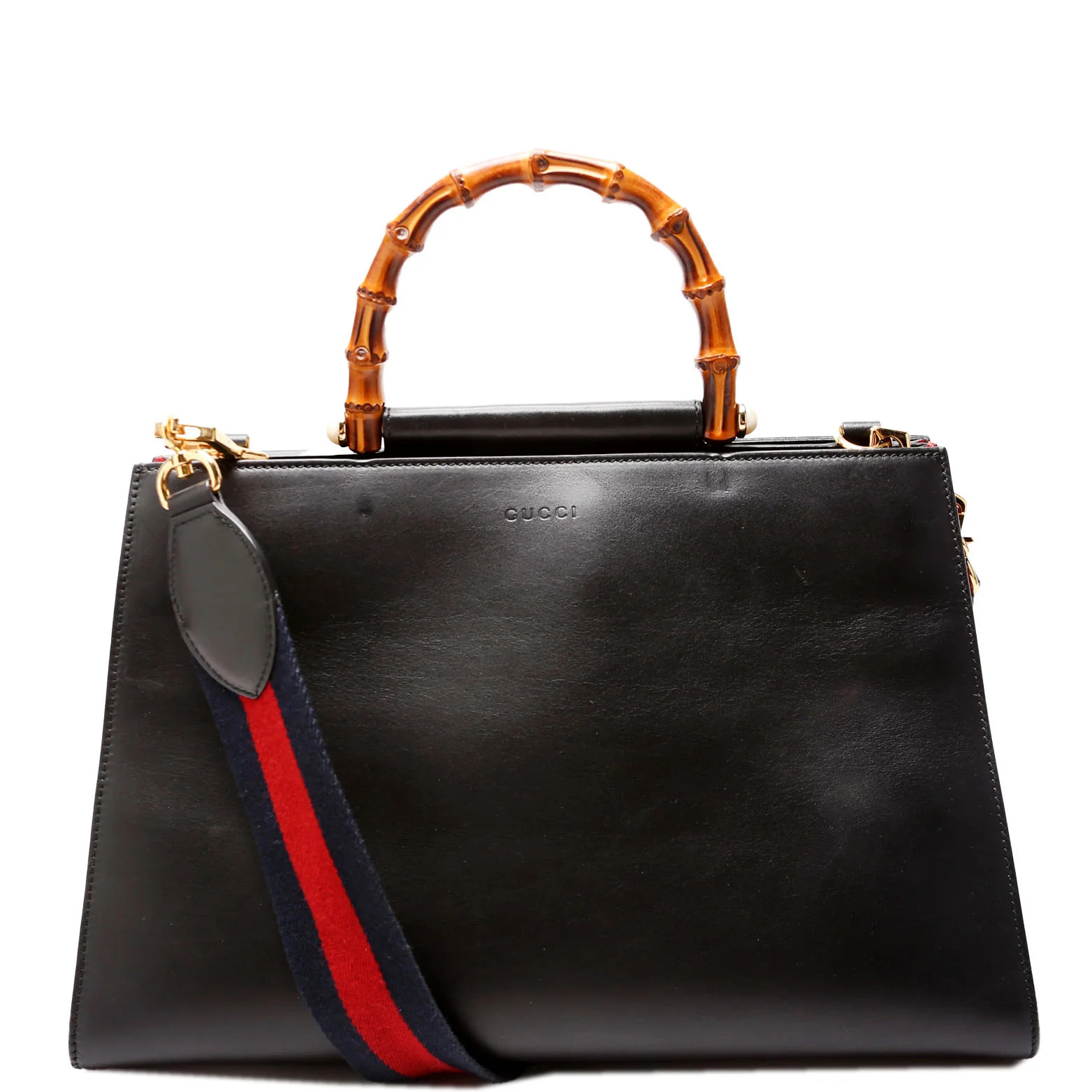 453764 Nymphaea Medium Bamboo Top Handle Black | Keeks Designer Handbags