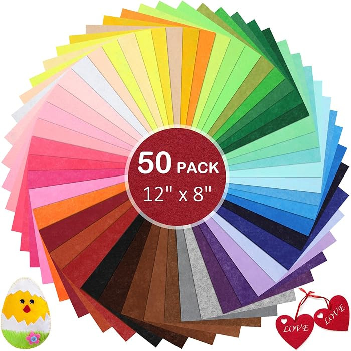 Thin Felt Fabric Sheets, Assorted Colors Stiff Felt Sheets for Crafts DIY Patchwork Sewing Projec... | Amazon (US)