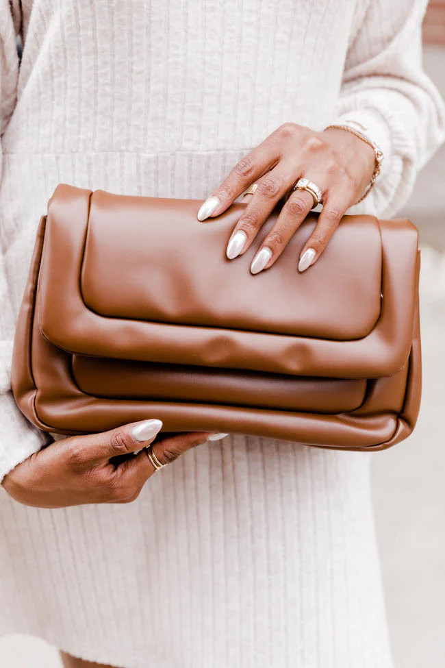 Back At It Puffer Chocolate Leather Crossbody | Pink Lily