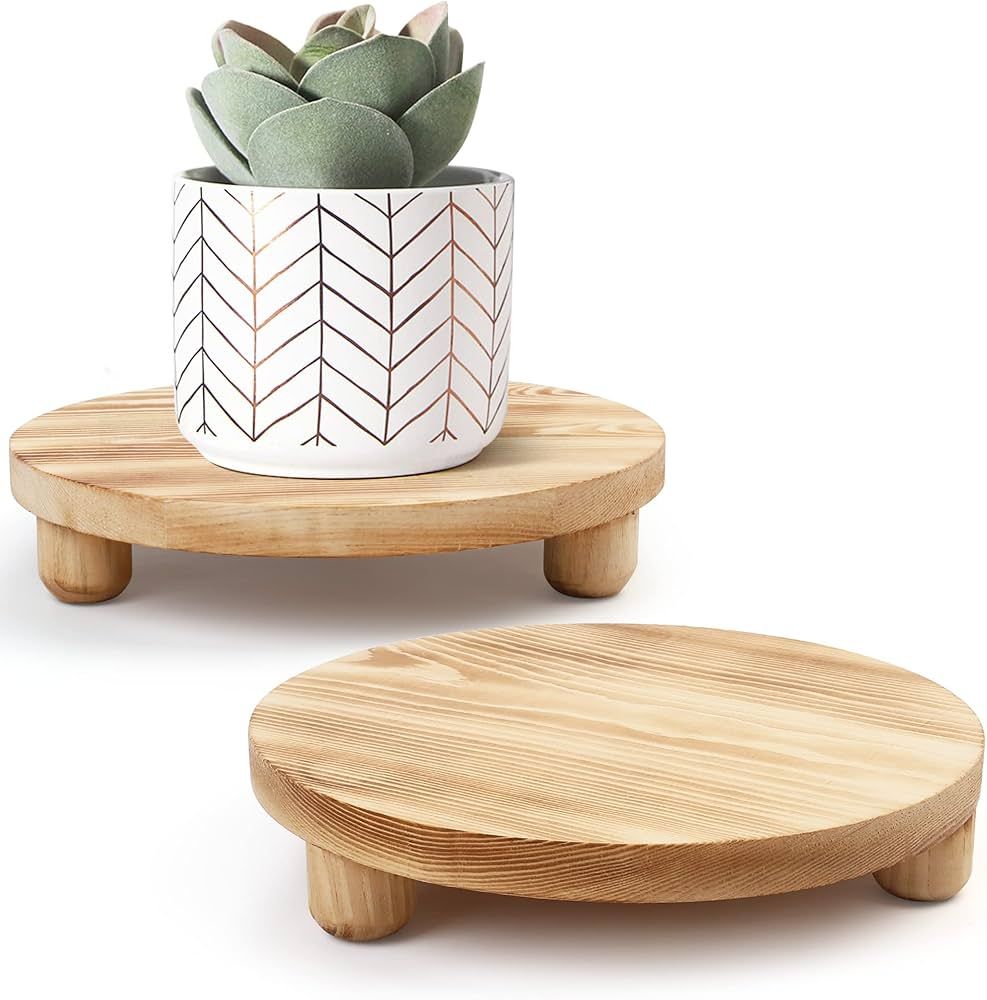 LotFancy Wooden Plant Stool, 2Pack, 10” Low Plant Stand, Round Pot Flower Pedestal Riser Holder... | Amazon (US)