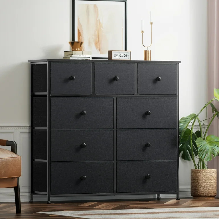 GUNAITO Dressers for Bedroom of 9 Drawer Chest of Drawers Closets Black Dresser Large Capacity Or... | Walmart (US)