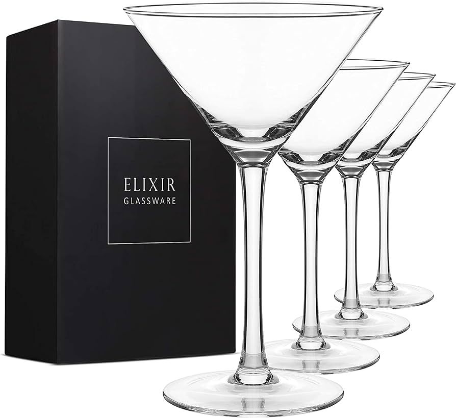 ELIXIR GLASSWARE Martini Glasses Set of 4 - Hand Blown Crystal Martini Glasses with Stem - Elegan... | Amazon (US)