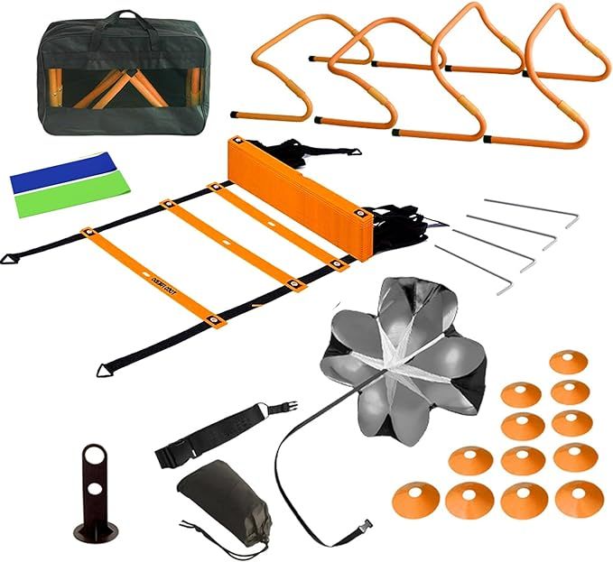 Kvittra Speed & Agility Training Set- Includes 4 Adjustable Hurdles, 1 Resistance Parachute, 1 Ag... | Amazon (US)