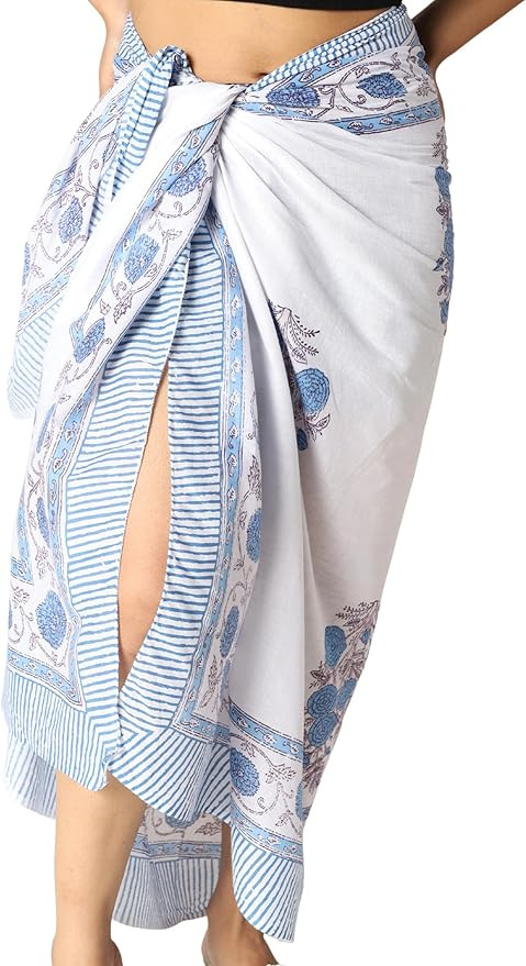 100% Cotton Sarong Coverups for Women Indian Hand Block Print Swimsuit Pareo Wrap Skirt Beach Swi... | Amazon (US)
