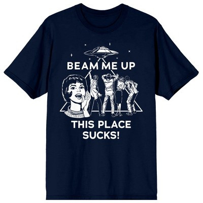 Stranger Things 5 Beam Me Up This Place Sucks Adult Navy Crew Neck Short Sleeve T-shirt - Medium | Target