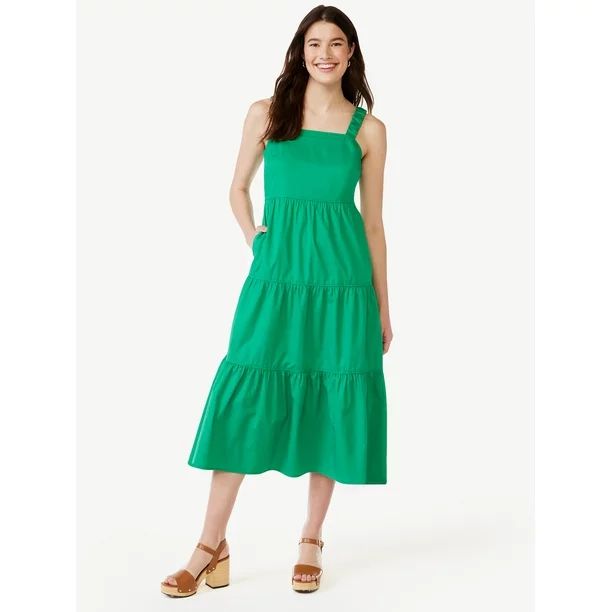 Free Assembly Women's Sleeveless Square Neck Maxi Dress with Elastic Straps, Sizes XS-XXL | Walmart (US)
