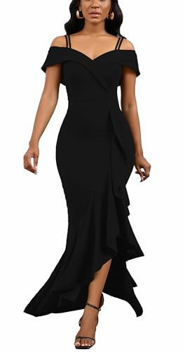 2024 Wedding Guest Dresses for Women Ruffle Neckline Evening Formal Gala Gowns Mermaid Black Dress | Amazon (US)