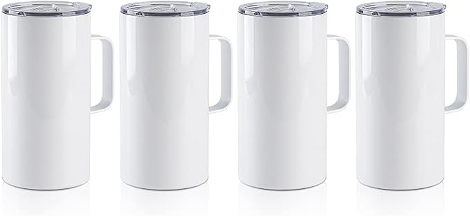 PYD Life 4 Pack Sublimation Blank Tumblers 20 OZ White Mugs with Handle,Stainless Steel Coffee Tr... | Amazon (US)