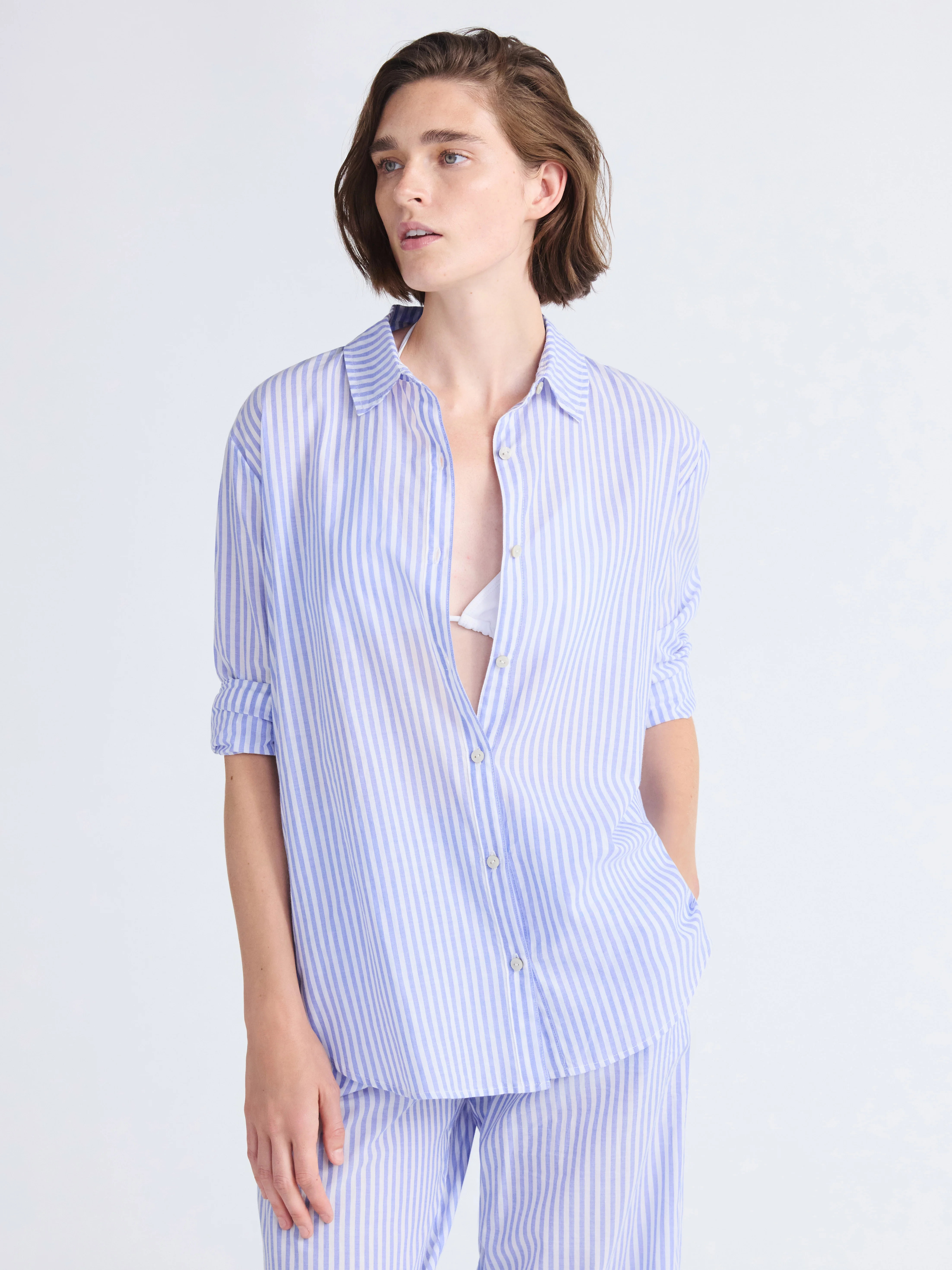 Free Assembly Women's Striped Cotton Coverup Tunic Shirt, Sizes XXS-XXL | Walmart (US)
