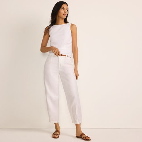 Women's Linen High Rise Pleated Barrel Leg Ankle Pants - Lands' End - White - 2 | Lands' End (US)
