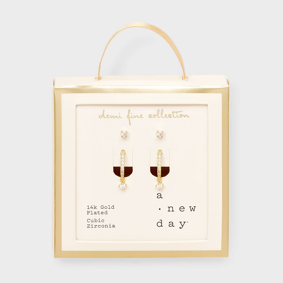 14k Gold Plated Cubic Zirconia Studs Hoop Earring Set 2pc - A New Day™ Gold | Target