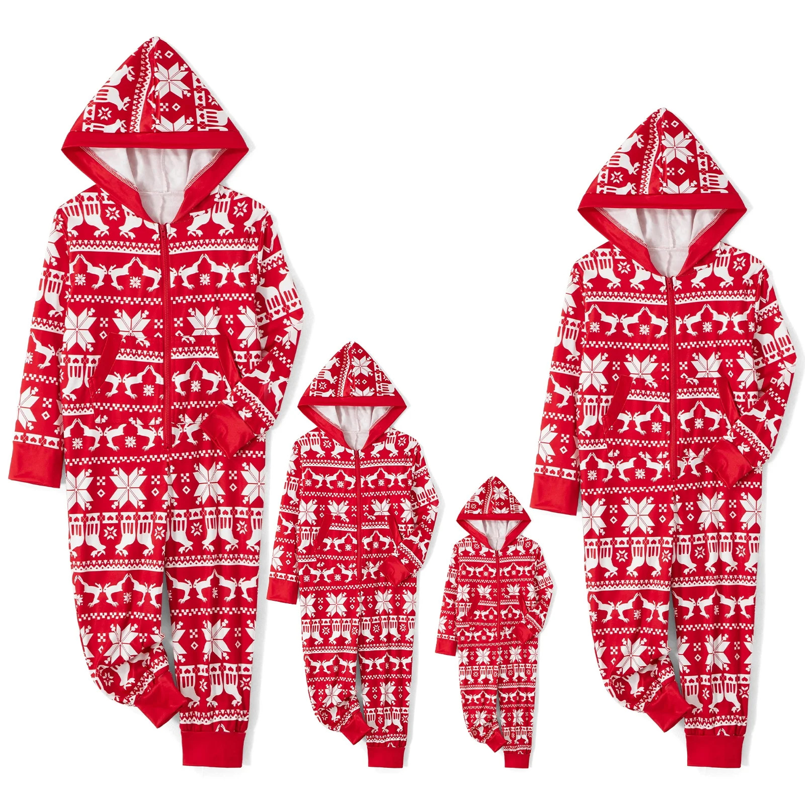 Family Matching Christmas Pajamas Romper Snowflake Deer Print Hooded Long Sleeve Zipper-Up Jumpsu... | Walmart (US)