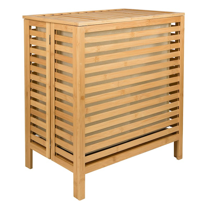 Foldable Bamboo Laundry Double Sorter with Removable Liners | At Home