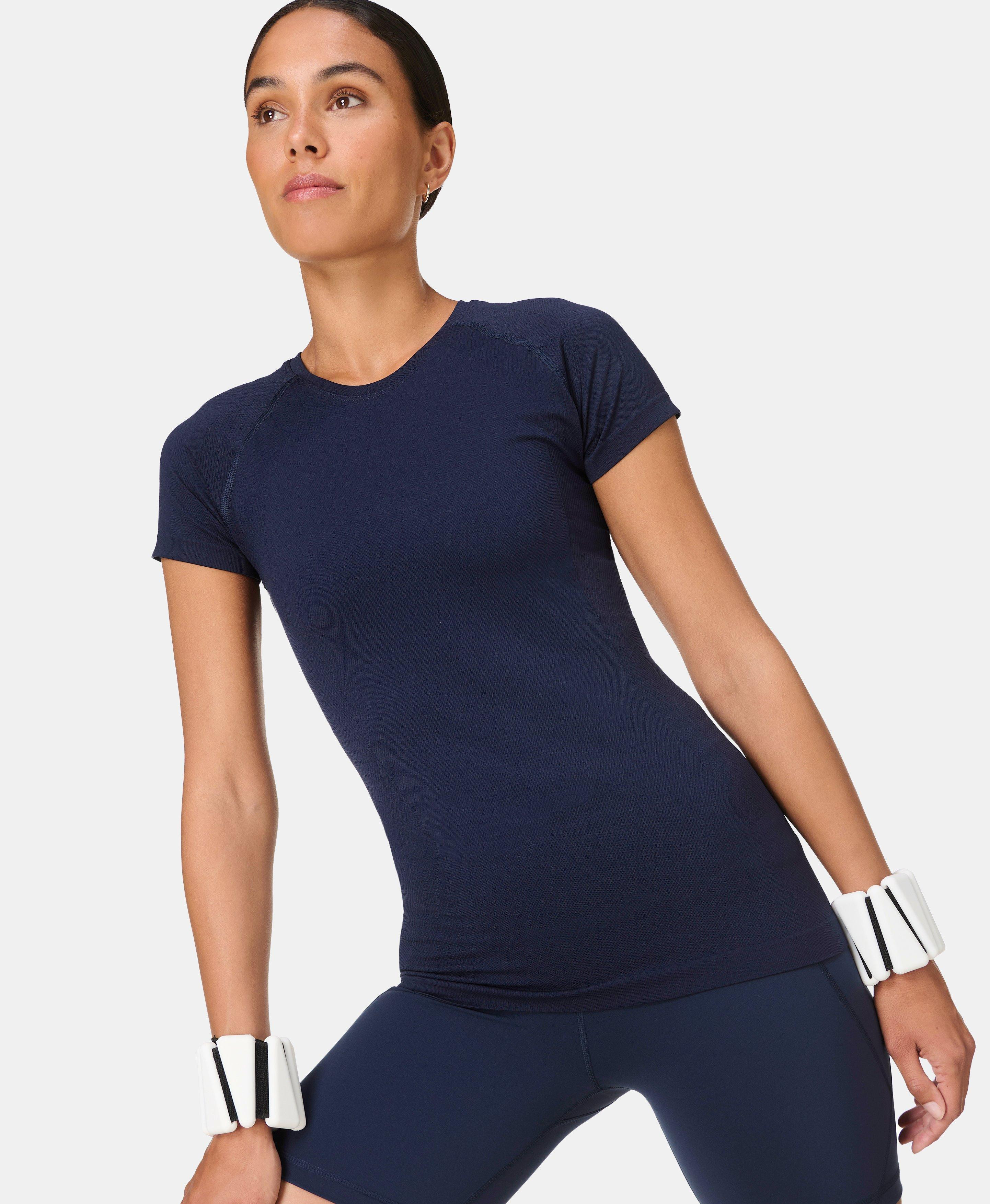 Athlete Seamless Workout T-Shirt  - Navy Blue | Women's T-Shirts | Sweaty Betty | Sweaty Betty UK