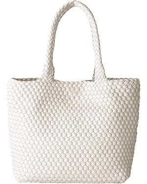 Woven Tote Bag for Women, Fashion Woven Bags for Women Vegan Leather Shoulder Handbags Large Summ... | Amazon (US)