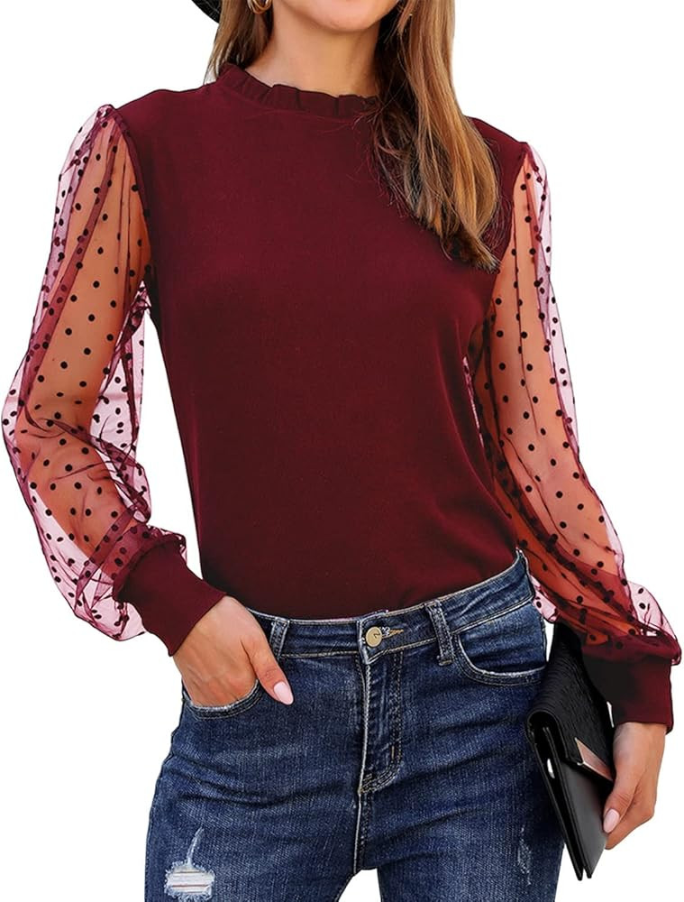 Blooming Jelly Womens Mock Neck Tops Keyhole Dressy Casual Blouses Polka Dot Long Sleeve Fall Out... | Amazon (US)