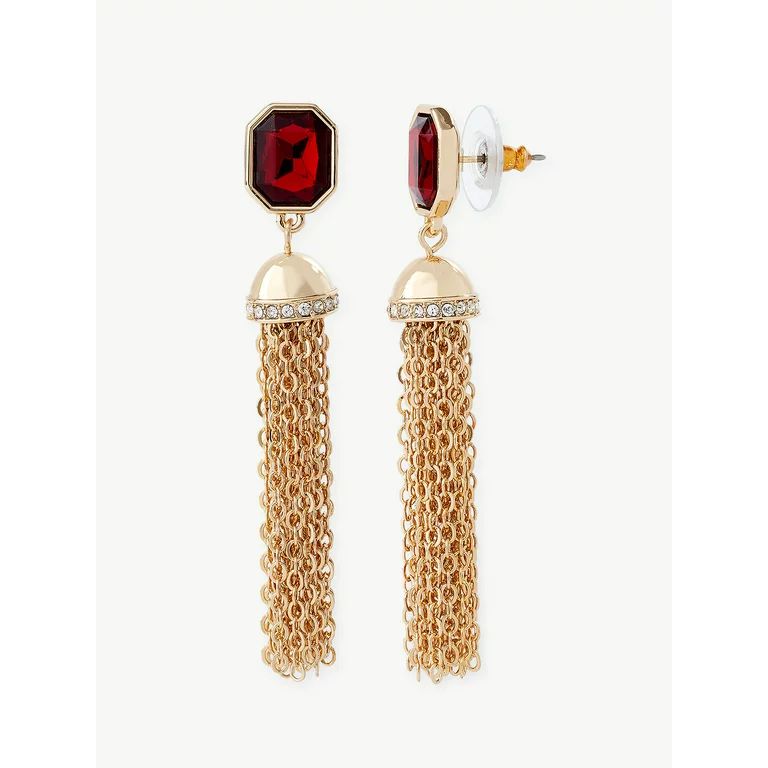Sofia Jewelry by Sofia Vergara Women's Gold-Tone Red Stone Tassel Drop Earrings - Walmart.com | Walmart (US)