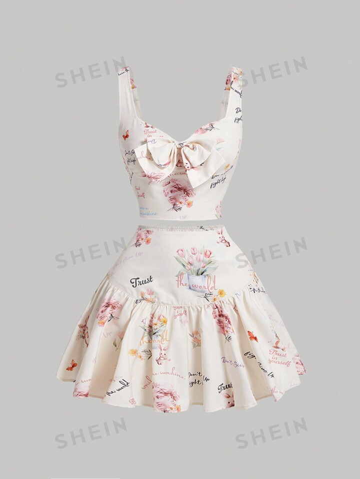 SHEIN MOD Women'S Bow Front Tank Top And Skirt Set | SHEIN