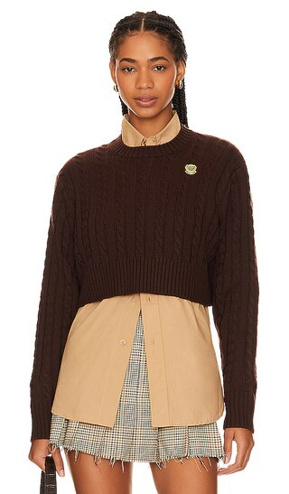 Cropped Cable Crew in Brown | Revolve Clothing (Global)
