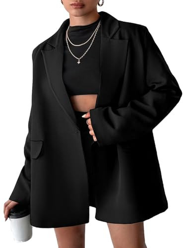 Women Blazer Suit Jacket Notched Collar Casual Work Office Blazers (S07-TKZ59231-Black-XL | Amazon (US)