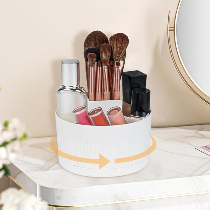 LOPHE 360° Rotating Makeup Organiser, 5-Compartment Dustproof Cosmetic Storage with Skincare Org... | Amazon (UK)