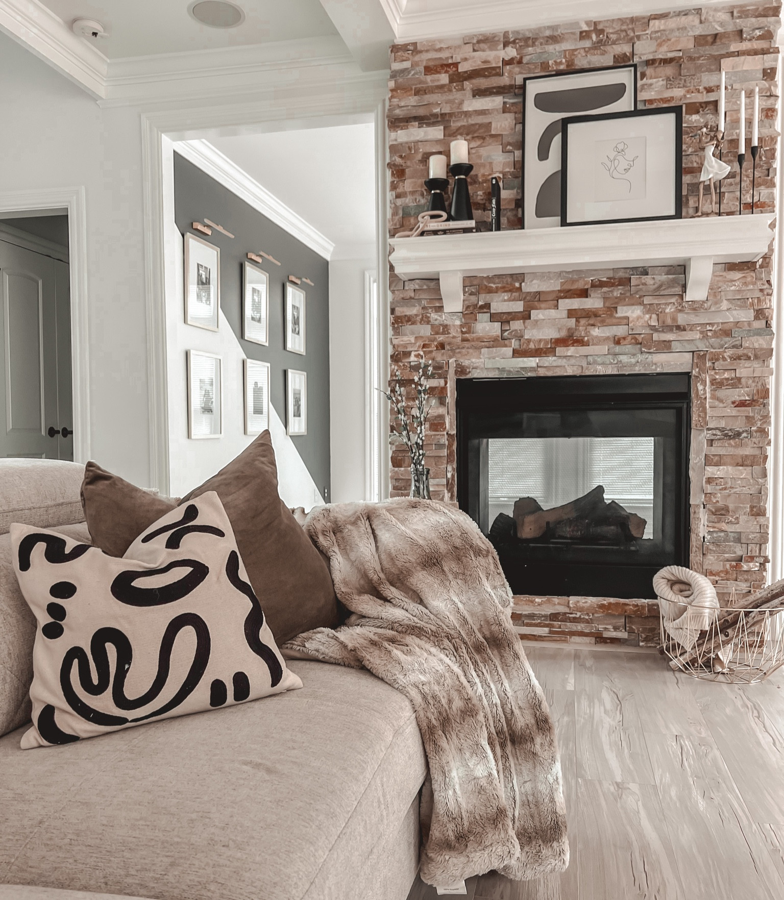 Modern living space. Cream, white, black & green colors  

#LTKhome #LTKfamily