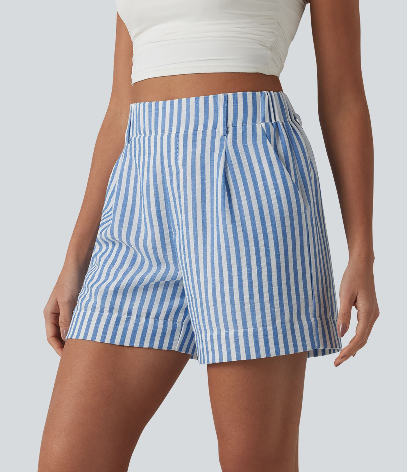 Women\u2019s High Waisted Stripe Casual Linen-Feel Shorts with Pockets - Halara | HALARA