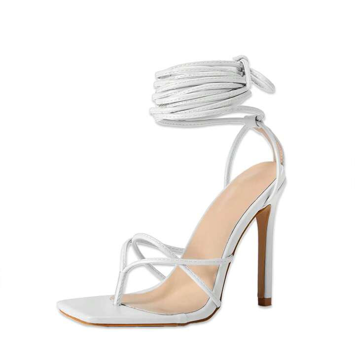 TINSTREE Women's Lace Up Heeled Sandals Square Flip Flop High Heels Strappy Party Shoes Valentine... | SHEIN