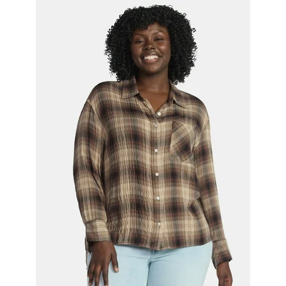 Terra & Sky Women's Plus Size Plaid Button Front Shirt, Sizes 0X-5X - Walmart.com | Walmart (US)