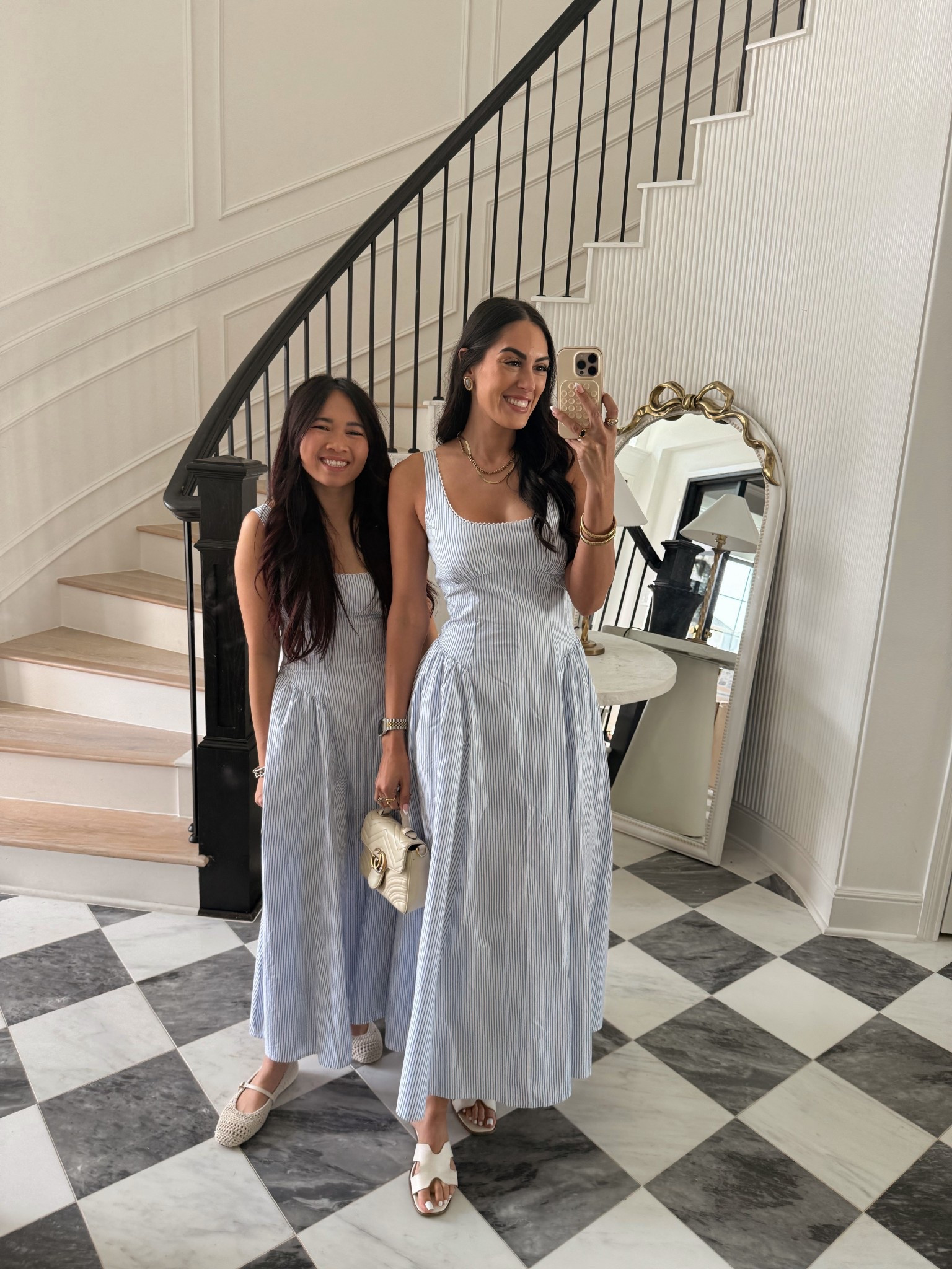 Abercrombie spring midi dress in stripe! Small petite for me and small tall for Margret 