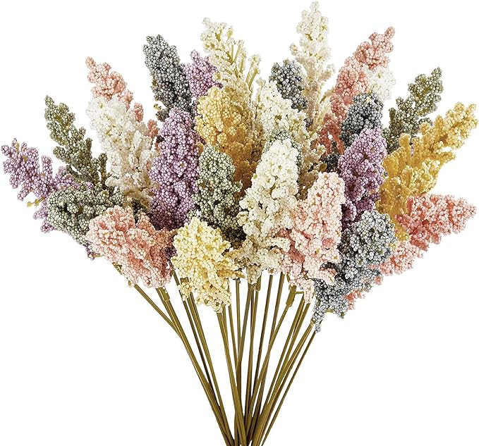 24 Pcs Spring Artificial Breath Flowers Pastel Foam Berry Spike Picks Mini Fake Vanilla Flower Fa... | Amazon (US)