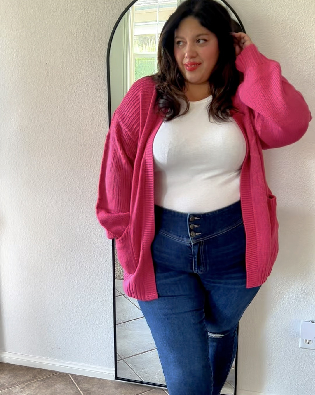 Hola Bebés! Add a bold Color to your Fall Wardrobe 
With a Pink Cardigan Like this one ☝️ 

Cozy comfy Cardigan is a must have for fall and I love a good pink 💕🍂

Wearing XL 
Jeans size 18 
Boots size 9 
5’5 tall 

#LTKFindsUnder50 #LTKPlusSize #LTKMidsize