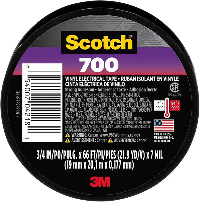 Scotch Vinyl 700 Electrical Tape, 1 Roll, Black, 3/4-in x 66-ft, General Purpose, Commercial Grad... | Amazon (US)