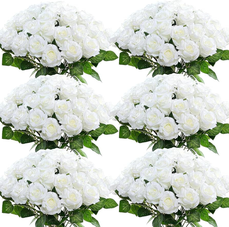 FOTEEWL 60 Pcs Artificial Rose Flower Realistic Faux Silk Roses Stem Fake Roses Bouquet for Flowe... | Amazon (US)