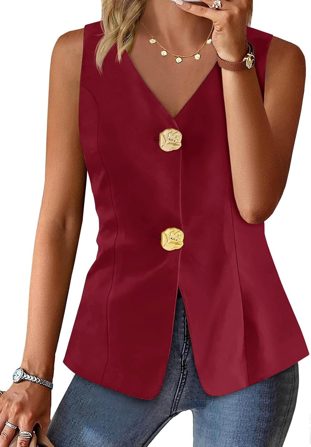 Cicy Bell Womens Summer V Neck Blazer Vest Sleeveless Business Casual Tops | Amazon (US)